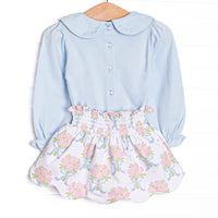 Wrapped in Roses Skirt Set, Blue