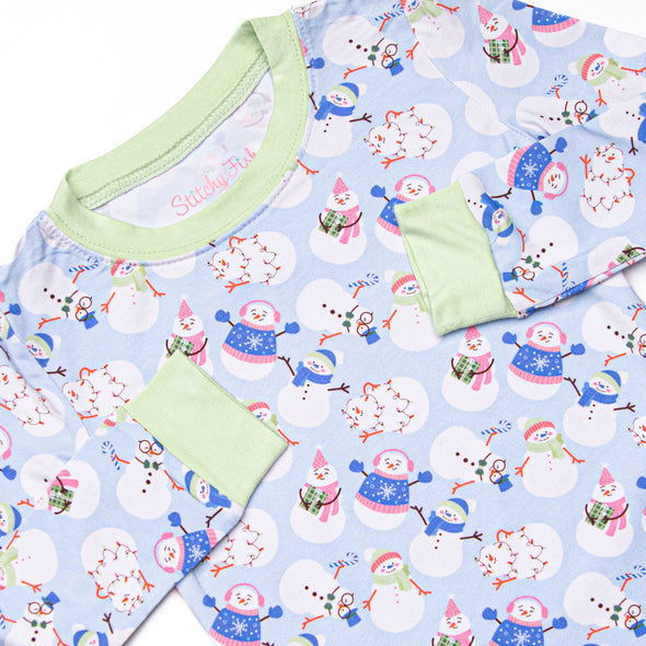Frosty Friends Bamboo Pajama Set, Blue