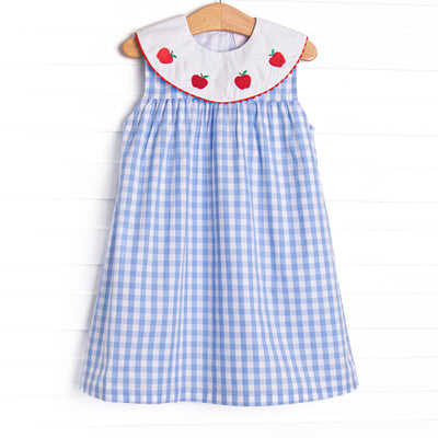 A+ Apple Embroidered Dress, Blue