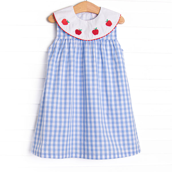 A+ Apple Embroidered Dress, Blue