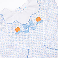 Precious Pumpkins Embroidered Dress, Blue Bitty Dot