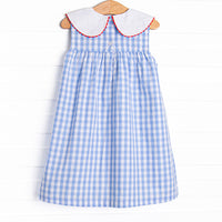 A+ Apple Embroidered Dress, Blue