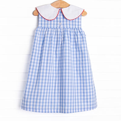 A+ Apple Embroidered Dress, Blue