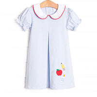 Elementary Essentials Applique Collared Dress, Blue Stripe