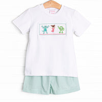 Monster Dreams Smocked Short Set, Green