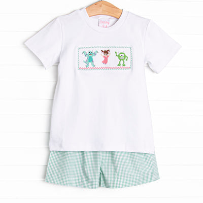 Monster Dreams Smocked Short Set, Green