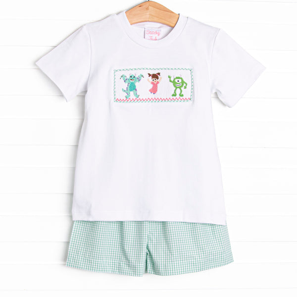 Monster Dreams Smocked Short Set, Green