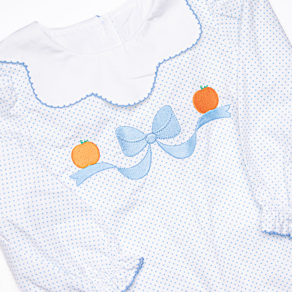 Precious Pumpkins Embroidered Bloomer Set, Blue Bitty Dot