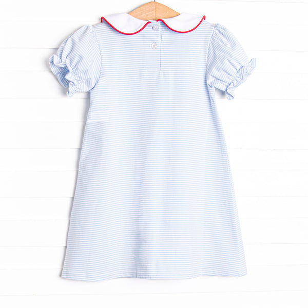 Elementary Essentials Applique Collared Dress, Blue Stripe