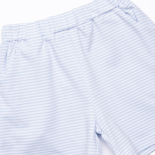 Shells and Stripes Embroidered Short Set, Blue