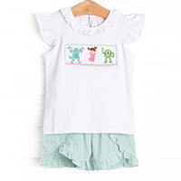 Monster Dreams Smocked Ruffle Short Set, Green