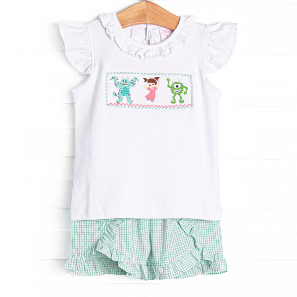 Monster Dreams Smocked Ruffle Short Set, Green