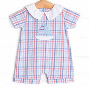 Sail On, Sailor Applique Short Romper, Blue