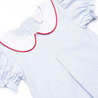 Elementary Essentials Applique Collared Dress, Blue Stripe