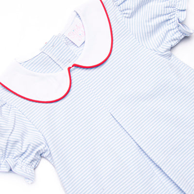 Elementary Essentials Applique Collared Dress, Blue Stripe