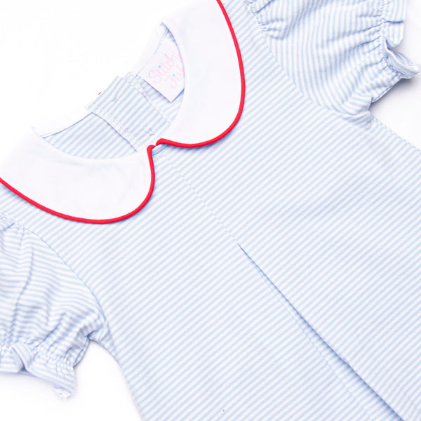 Elementary Essentials Applique Collared Dress, Blue Stripe