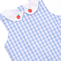 A+ Apple Embroidered Short Romper, Blue