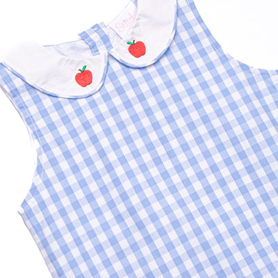 A+ Apple Embroidered Short Romper, Blue