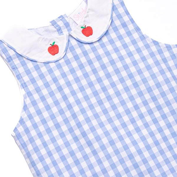 A+ Apple Embroidered Short Romper, Blue