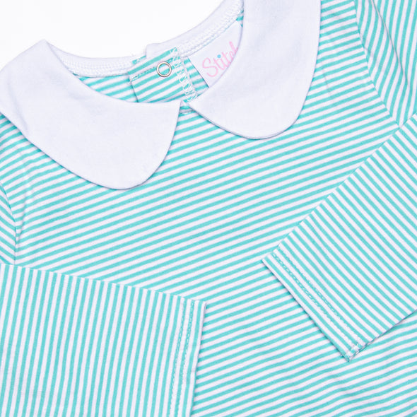 Elliot Long Romper, Mint Stripe