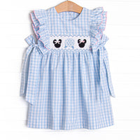 Amusement Park Mouse Smocked Side Tie Dress, Blue