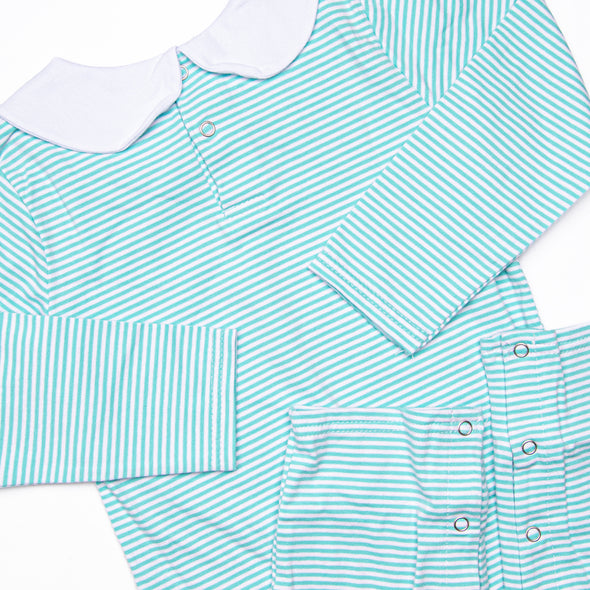 Elliot Long Romper, Mint Stripe