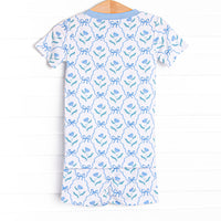 Blue Geranium Bows Bamboo Pajama Short Set, Blue