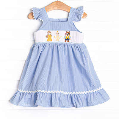 Blushing Beauty Smocked Dress, Blue Gingham
