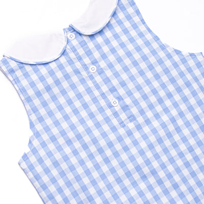 A+ Apple Embroidered Short Romper, Blue