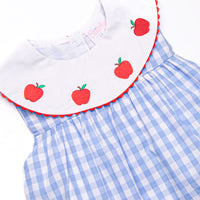 A+ Apple Embroidered Dress, Blue