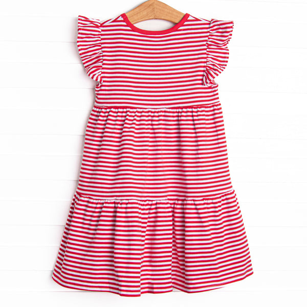 Penny Flutter Sleeve Dress, Red Stripe
