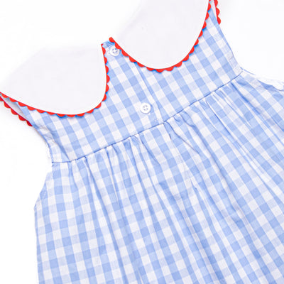 A+ Apple Embroidered Ruffle Short Set, Blue
