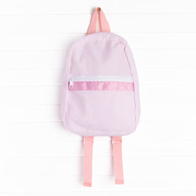 Classroom Carryall Backpack, Pink Seersucker
