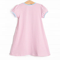 Balance Beam Applique Dress, Blue and Pink Stripe