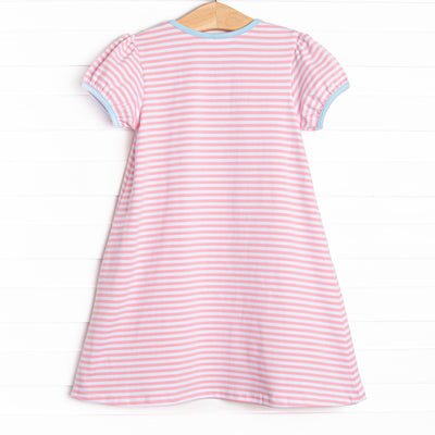 Balance Beam Applique Dress, Blue and Pink Stripe