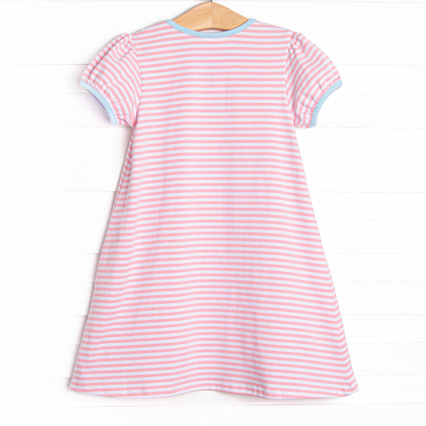 Balance Beam Applique Dress, Blue and Pink Stripe