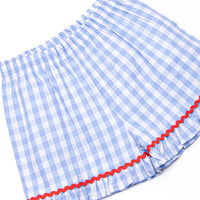 A+ Apple Embroidered Ruffle Short Set, Blue