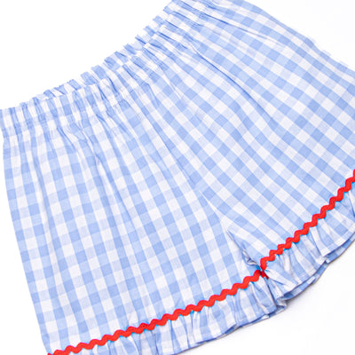 A+ Apple Embroidered Ruffle Short Set, Blue