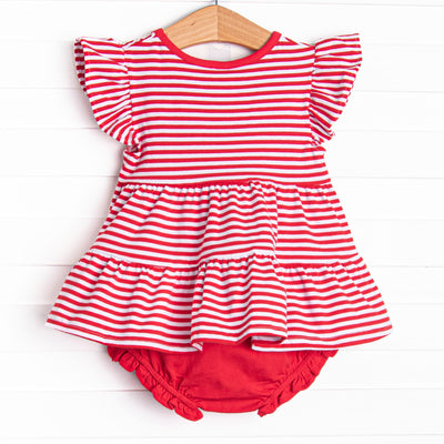 Penny Flutter Sleeve Diaper Set, Red Stripe
