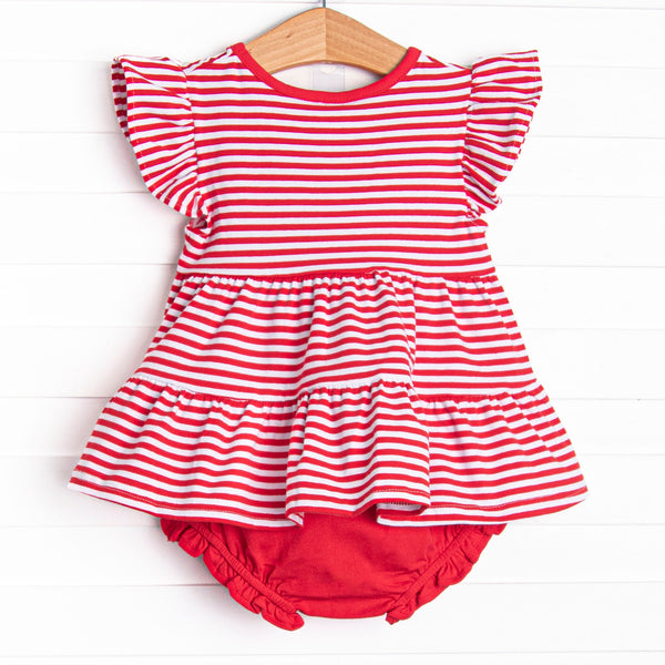 Penny Flutter Sleeve Diaper Set, Red Stripe