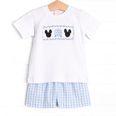 Amusement Park Mouse Smocked Short Set, Blue