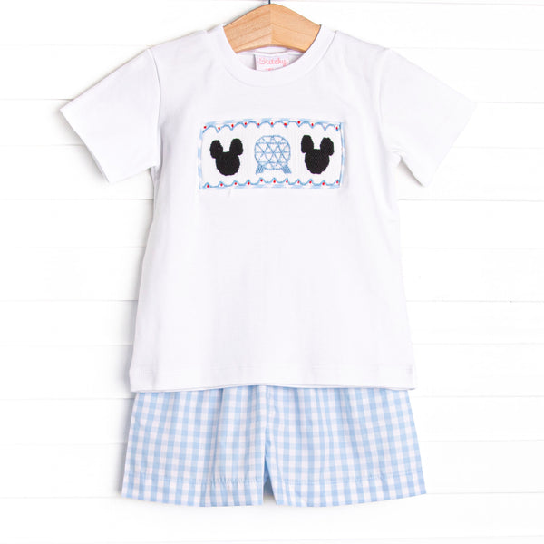 Amusement Park Mouse Smocked Short Set, Blue