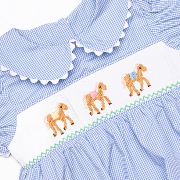 Off to the Races Smocked Girl Bubble, Blue