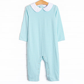 Elliot Long Romper, Mint Stripe