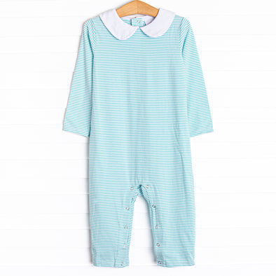 Elliot Long Romper, Mint Stripe