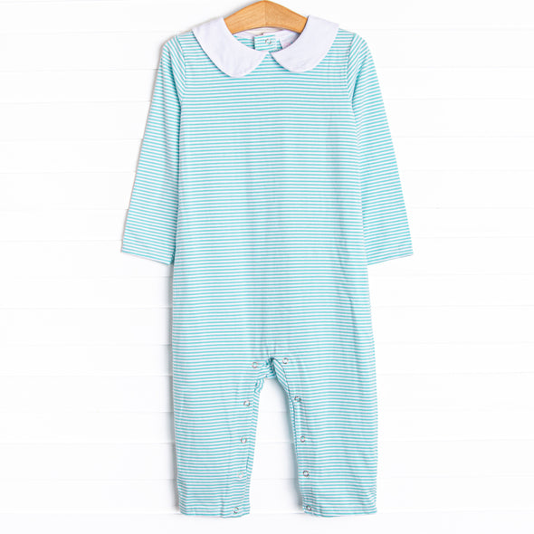 Elliot Long Romper, Mint Stripe