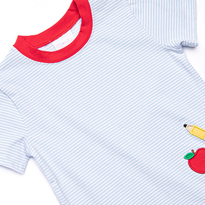 Elementary Essentials Applique Short Set, Blue Stripe