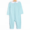 Elliot Long Romper, Mint Stripe