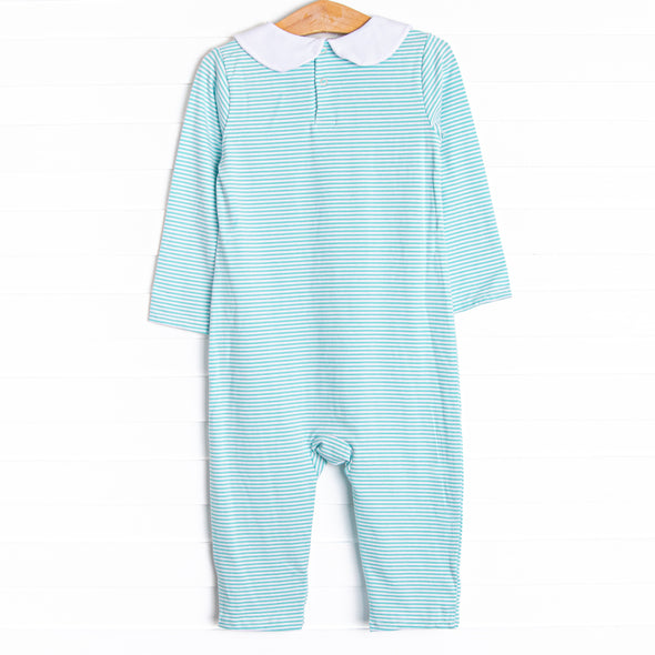 Elliot Long Romper, Mint Stripe