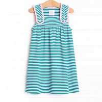 Julie Dress, Light Pink and Teal Stripe